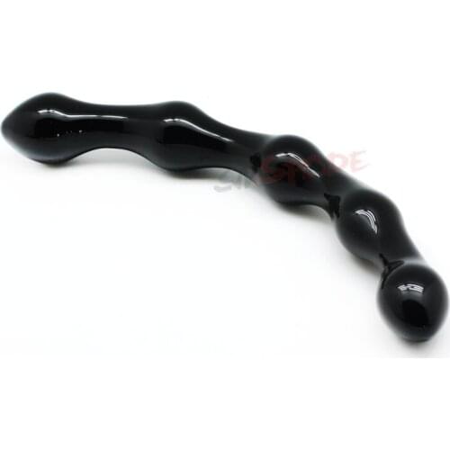 Black 5 Beads Glass Anal Butt Plugs female masturbation smooth Dildos adult female Masturbation Sex toy for gay Sex toy