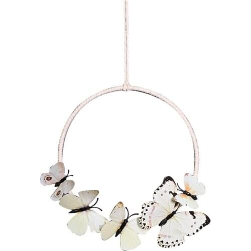 M17D Floral Hoop Wreath Decor Hanging Garland Simulation Butterfly Decorations for Kids Room Bedroom Party Wedding Wall Craft