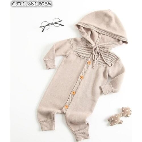 Baby Rompers Autumn Baby Girl Romper Knitting Baby Clothes Newborn Baby Knitted Romper Hooded Infant Boys Jumpsuit Overalls