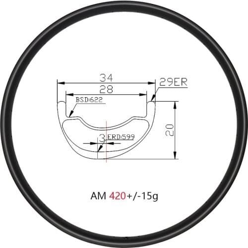 34mm Wide MTB AM Disc Tubeless Carbon Rim 29er All Mountain Bike Ring 20mm Deep 24H 28H 32H 36H 29inch Mountain Wheels UD 3K 12K