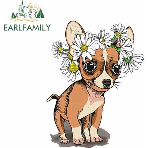 EARLFAMILY 13cm x 9.9cm for Dog Flower Fine Car Stickers DIY Custom Printing DIY Occlusion Scratch Waterproof Decal for Vehicle