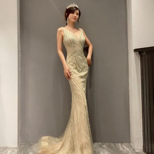 Dubai luxury rhinestone mermaid elegant wedding Evening dress 2021 new Occasion Cocktail party dress