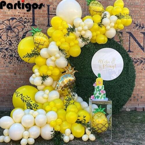 118pcs Yellow Milky White Balloon Garland Arch Kit Big Aluminum Foil Pineapple Balloon Wedding Birthday Baby Shower Decorations