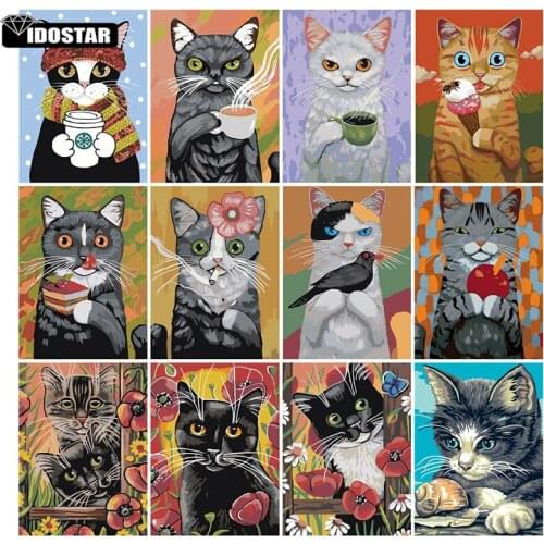 IOOSTAR 5d Diamond Painting Full Square Round Drill Cat Animals Home Decoration Accessories Mosaic Dolphin Wall Diamond Art