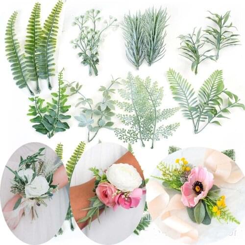 Artificial Greenery Plant Foliage Weed for Prom Wrist Corsage Flower Boutonniere DIY Handcraft Supplies Wedding Decor 10pcs/Lot