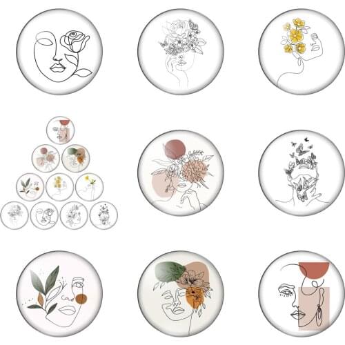 New Pencil Face Drawing Beautiful Line Girl 12mm/20mm/25mm/30mm Round Photo Glass Cabochon Demo Flat Back Making Findings