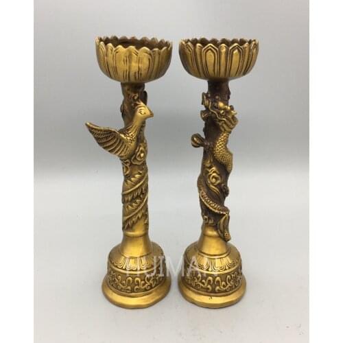 Chinese Handmade Fine Dragon And Phoenix Bronze Candlestick Pair Statue Statue Home Decoration Arts and Crafts