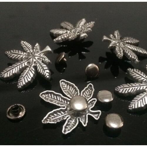 Hot Sell 50PCS 25X20MM Antique Silver Big Maple Leaves Studs Maple Rivet Punk Leaf Spike Shoes Belt Bag Accessorie Leather Craft