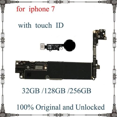 32GB 128GB 256GB for iphone 7 Mainboard with / without Fingerprint Original unlocked Motherboard for iphone 7 IOS system+Chips