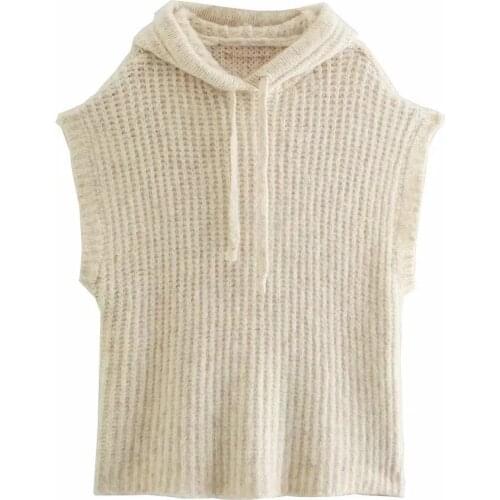 XIKOM 2021 Autumn Women Cream Color Hooded Streetwear Knitted Pullover Female Vintage Loose Casual Lady Sweater Top