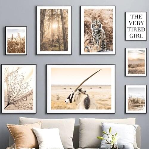 Autumn Landscape Forest Tiger Reed Lake Wall Art Canvas Painting Nordic Posters And Prints Wall Pictures For Living Room Decor