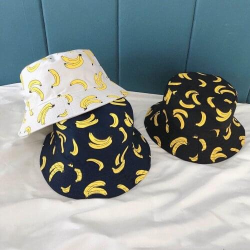 Panama Bucket Hat Men Women Bucket Cap Banana Print Yellow Hat Bob Hat Hip Hop Gorros Fishing Fisherman Hat Double Side Wear New