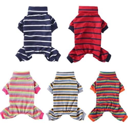 Soft Striped Colorful Style Dog Pajamas Turtleneck Rompers Pet Bottoming Jumpsuit Clothes for Small Dogs Cats Puppy Dachshund