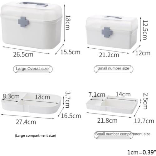 94PF Family Medicine Plastic Storage Box Double Layer First Aid Bin with Handle Removable Tray Portable Emergency Organizer