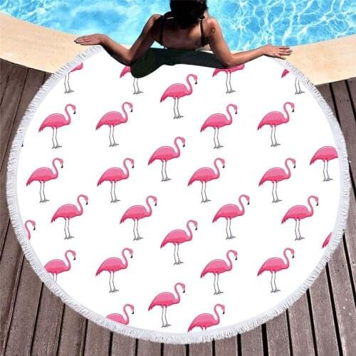 Popular Flamingo Summer Beach Towel 150cm Round Microfiber Swimming Bath Towel Outdoor Sport Yoga Casual Blanket Beach Mat