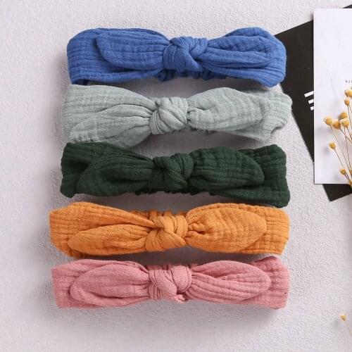 20 pcs/lot,17cm New Headband Baby Girls Hair Accessories Cotton Bunny Ear Turban Solid Bow Elastic Hairband Baby Princess Props