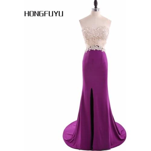 Real Sample Sweetheart Neck Chiffon High Slit Mermaid Long Prom Dresses 2019 Appliques Backless Floor Length Prom Dress HFY62003