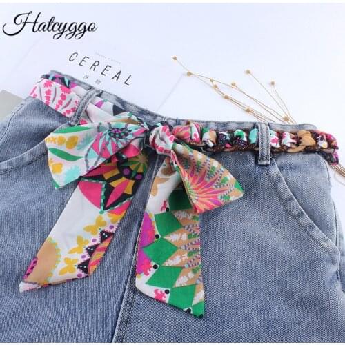 HATCYGG Fashion Floral Fabric Belt Women Waist Belts Female Designer/Wide Belt Ladies Silk Scarf Strap Belts For Dress Waistband
