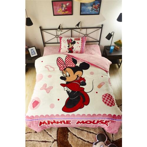 Pink Mickey Minnie Mouse 3D Printed Flannel Bedding Set Twin Full Queen Size Bed Covers Girls kid Bedroom Decor Winter Soft Warm