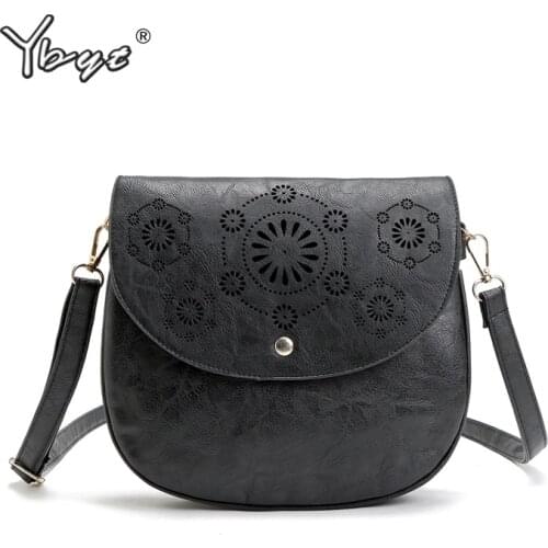 YBYT brand 2018 new PU leather women vintage casual hollow out satchel cover hasp small pack shoulder messenger crossbody bags