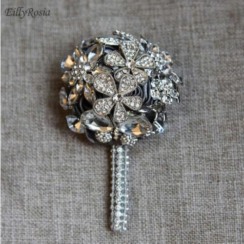 Rhinestones Flower Wedding Boutonniere Grooms Silver Pin Prom Groomsmen Brooch Custom Design and Color brooch boutonniere 2018