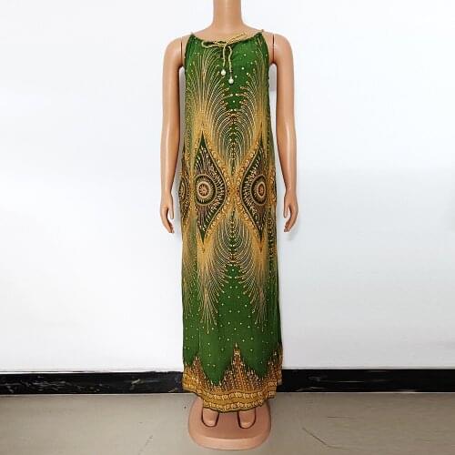 African Dresses Women Dashiki Pattern Print Sleeveless Casual Plus Size Clothing Elegant For Daily Africaine Femme Robe