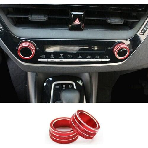 High Quality Aluminum Alloy Knob Cover Trim For Toyota Corolla 2019-2021 Red Aluminum Middle Console AC Knob Cover Trim 2pcs