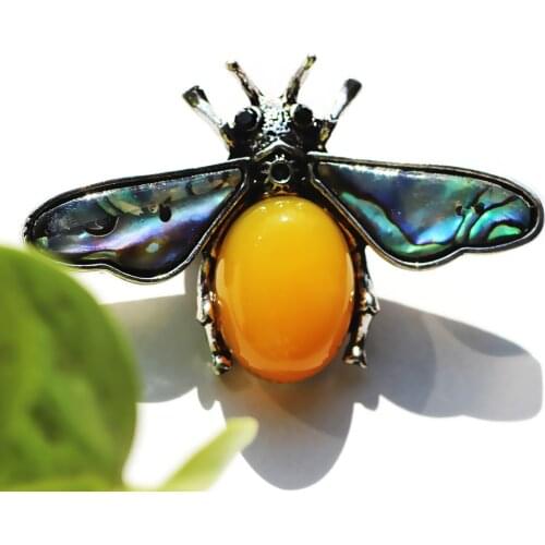 FARLENA Jewelry semi-precious stone Insect Brooch Pins for Women Accessories Vintage Natural shell Badges Brooches