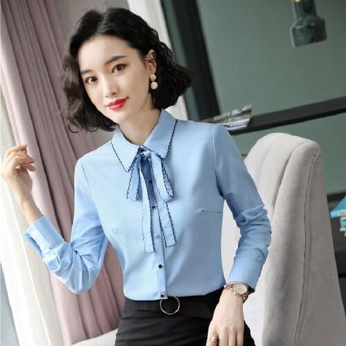 New 2020 Women Blouses & Shirts White Long Sleeve Office Ladies Work Clothes OL