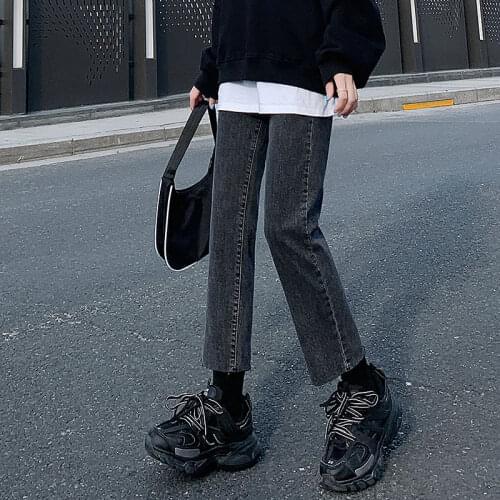 Woman Jeans Pants Black And Gray Straight Loose Pantalones Vaqueros Mujer