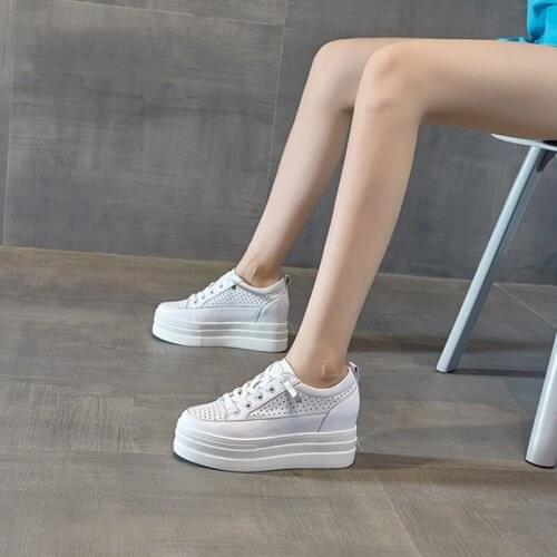 XMWRLW Hidden Heel Breathable Women Sneakers 2021 Spring Summer Genuine Leather Lace up Ladies White Shoes Women Chunky Sneakers