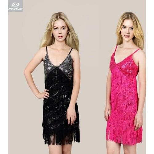 Women Latin Dance Dress Fringed Tassel Sexy Pole Party Ball Costumes