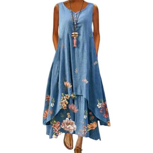 Maxi Dress elegant Women 2021 Summer Floral Print Irregular Hem Women Buttons Round Neck Dress for Dating Purple xxxxl vestidos