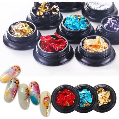 1 Box Nail Art Sticker Gold Silver Irregular Aluminum Foils Paper Gold 3D Colorful Flakies DIY UV Gel Polish Decorations Tips