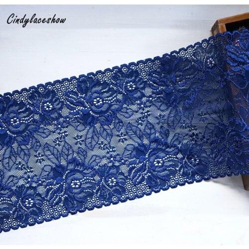 1 Yard 17.5cm Width Navy Blue Handmade Wide Elastic Stretch Lace Trim Lingeir Dress Skirt lace Fabric Sewing Hair Decoration DIY