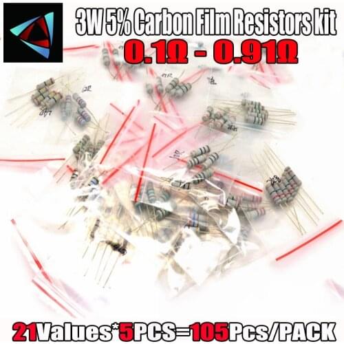105Pcs 3W 5% 21 Values*5pcs Carbon Film Resistors 0.1 Ohm ~ 0.91 ohm 5% Metal Oxide Film Resistor kit