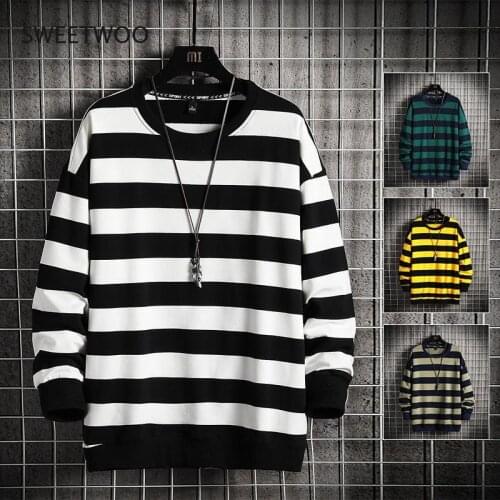 2021 spring mens pullover Korean fashion striped all-match sweater plus size casual top bottoming shirt