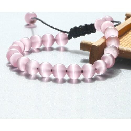8MM Cat Eye Beads Bracelet Women Luxurious Natural Stone Braided Bracelet Shiny Round Beads Bangle Jewelry Couple Handmade Gift