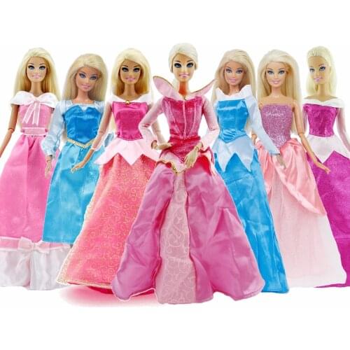 Doll Accessories Classic Fairy Tale Princess Pink Dress Outfit Party Ball Long Gown Skirt Clothes for Barbie Doll Girls Toy