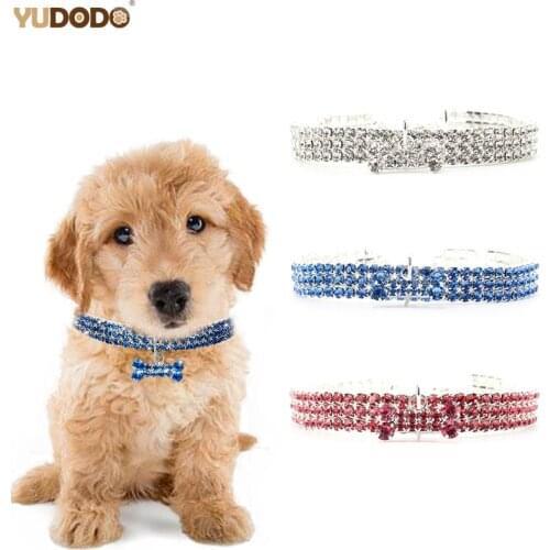 Shining Small Dog Collars Safety Elastic Adjustable Baby Puppy Cat Necklace Diamante Rhinestone Pet Dogs Collars