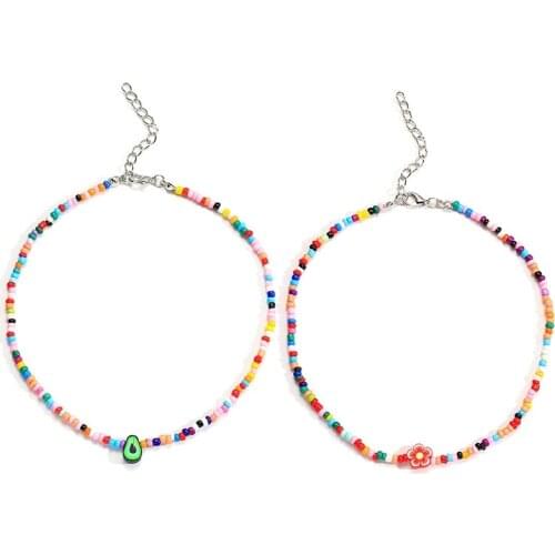 Bohemian Color Handmade Rice Bead Necklace Simple Pottery Clay Flower Clavicle Chain Accessories