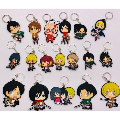 10PCS Anime Figure Attack On Titan Keychain Soft PVC 3D Double Side Cartoon Key Ring Key Chain Kids Toy Key Holder Trinket Gift