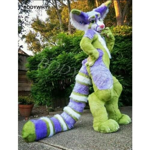 Animal Long Fur Husky Dog Fox Dog Fursuit Mascot Furry Costume with Tail Fursuit High Simulation Fancy Dress Adult Size