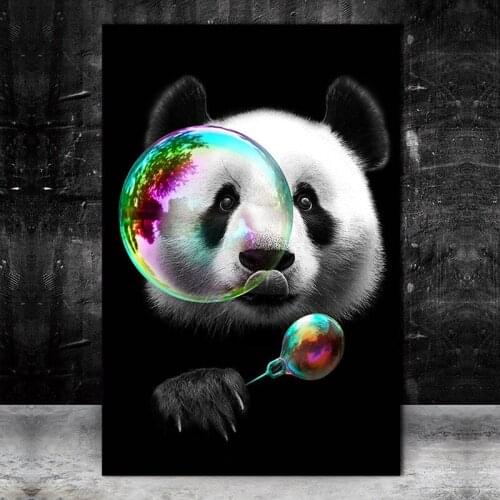 Blowing Bubbles Lovely Panda Canvas Painting Posters and Prints Quadros Wall Art Picture for Living Room Home Decoration Cuadros