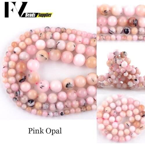 4 6 8 10mm Gems Pink Opal Round Beads Natural Stone Gem Beads For Diy Jewelry Making Bracelets Necklaces Accessories 15"Strand