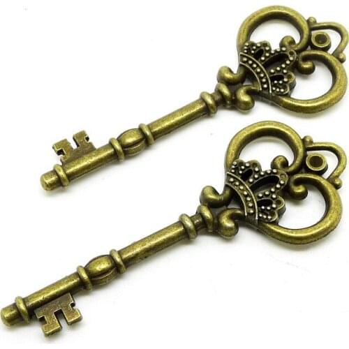 RONGQING 10pcs/lot Big Crown Key Charms 86x34mm Charms 2-Sided Hollow Crown Key Pendant for Necklace Making Jewelry Findings