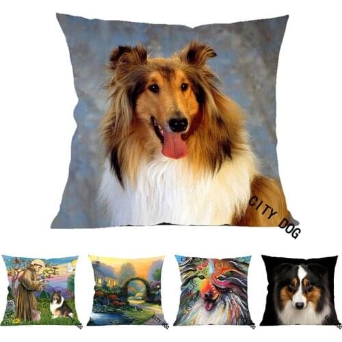Pet animal dog Painting art linen Shepherd 45*45cm square pillow case Cushion cover office bar car sofa pillow cushion covers