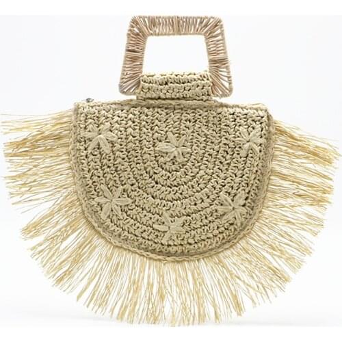 Summer 2020 Round Womens Straw Bag Rattan Bag Hand-woven Beach CrossBody Bag Handbag Retro Embroidered Fringed Large Ladies Bag