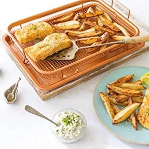Copper Baking Tray Oil Frying Baking Pan Non Stick Chips Basket Baking Dish Grill Mesh Kitchen Tools Rectangle
