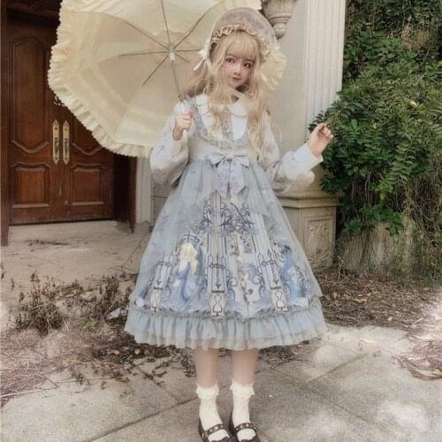Cute Dress Girls Lolita Op Dress Flouncing Lace Trim Japanese Harajuku Kawaii Long Sleeves Doll Dress Fairy Vestidos 12513